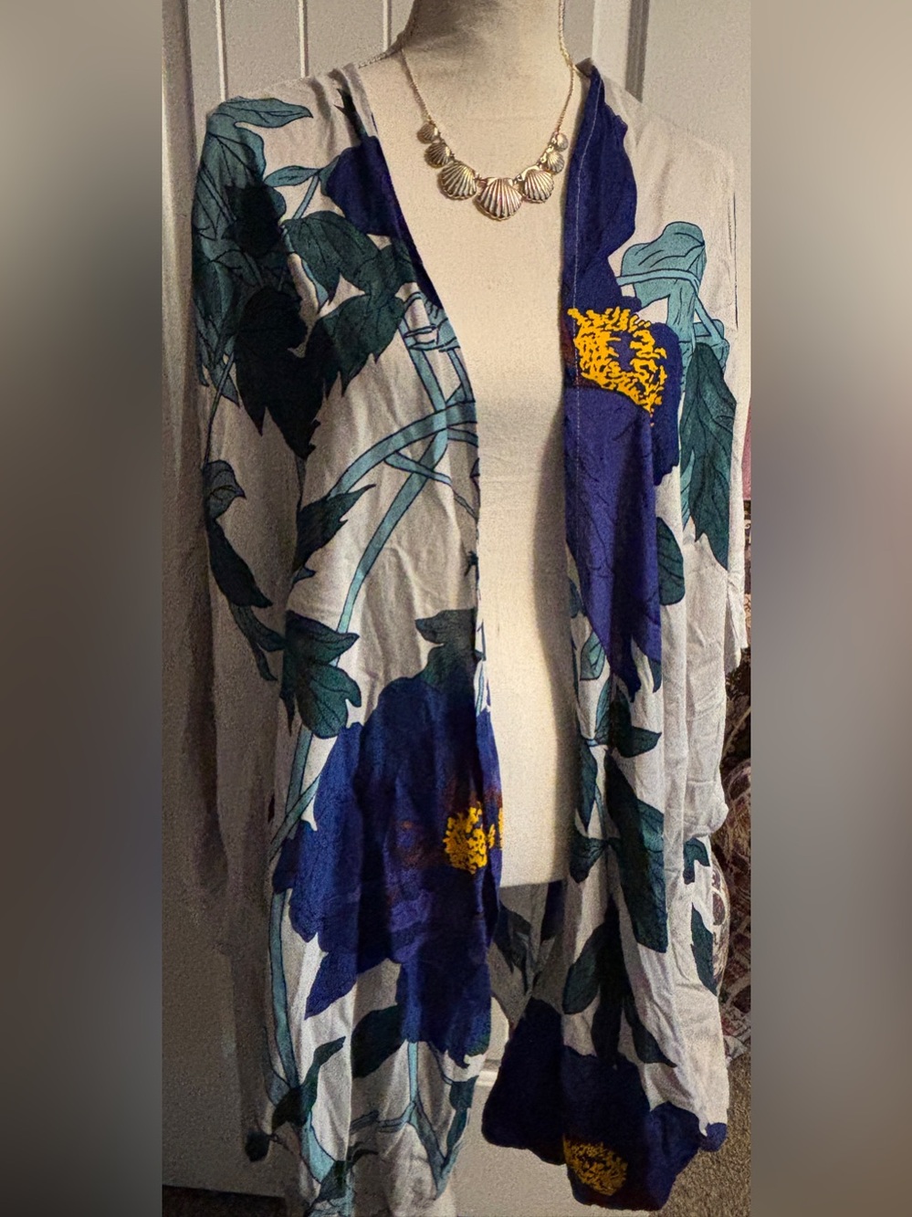 Nippon Floral Blue & Cream Lightweight Women's Kimono, OS